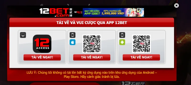 cá cược trên ứng dụng 12BET